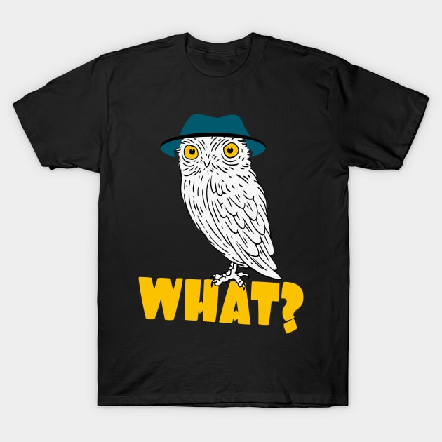 Funny Owl With Hat Hipster Bird T-Shirt by Foxxy Merch